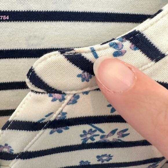 L.L.BEAN | Plus Size Supima Cotton Top Blue Floral Stripe Short Sleeve Tee | 1X - Picture 6 of 6